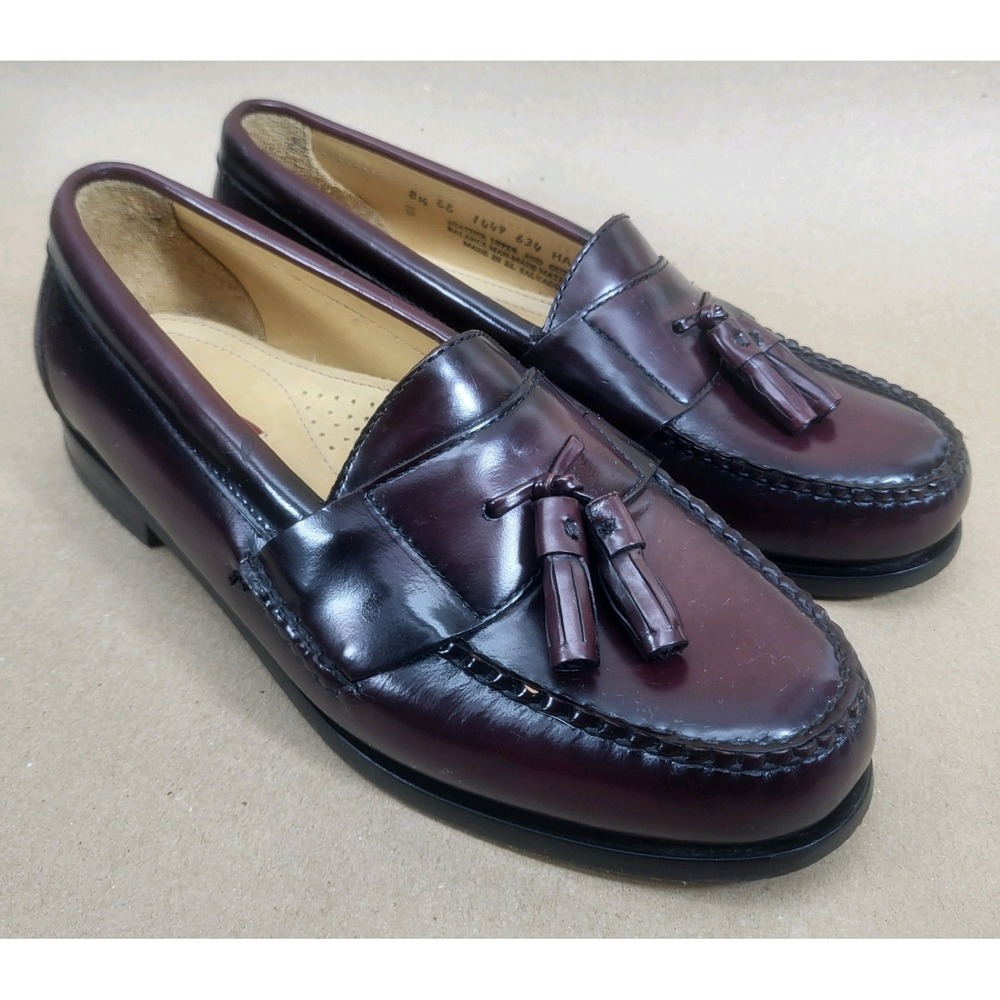Bass Harrison II Shoes (Sz 8.5 EE) Men's Burgundy Leather Slip On Loafer Tassel